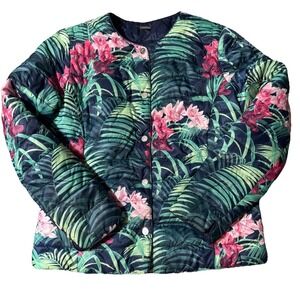 Tommy Bahama Reversible Puffer Jacket Sz Small Orchid Palm Print Navy Quilted